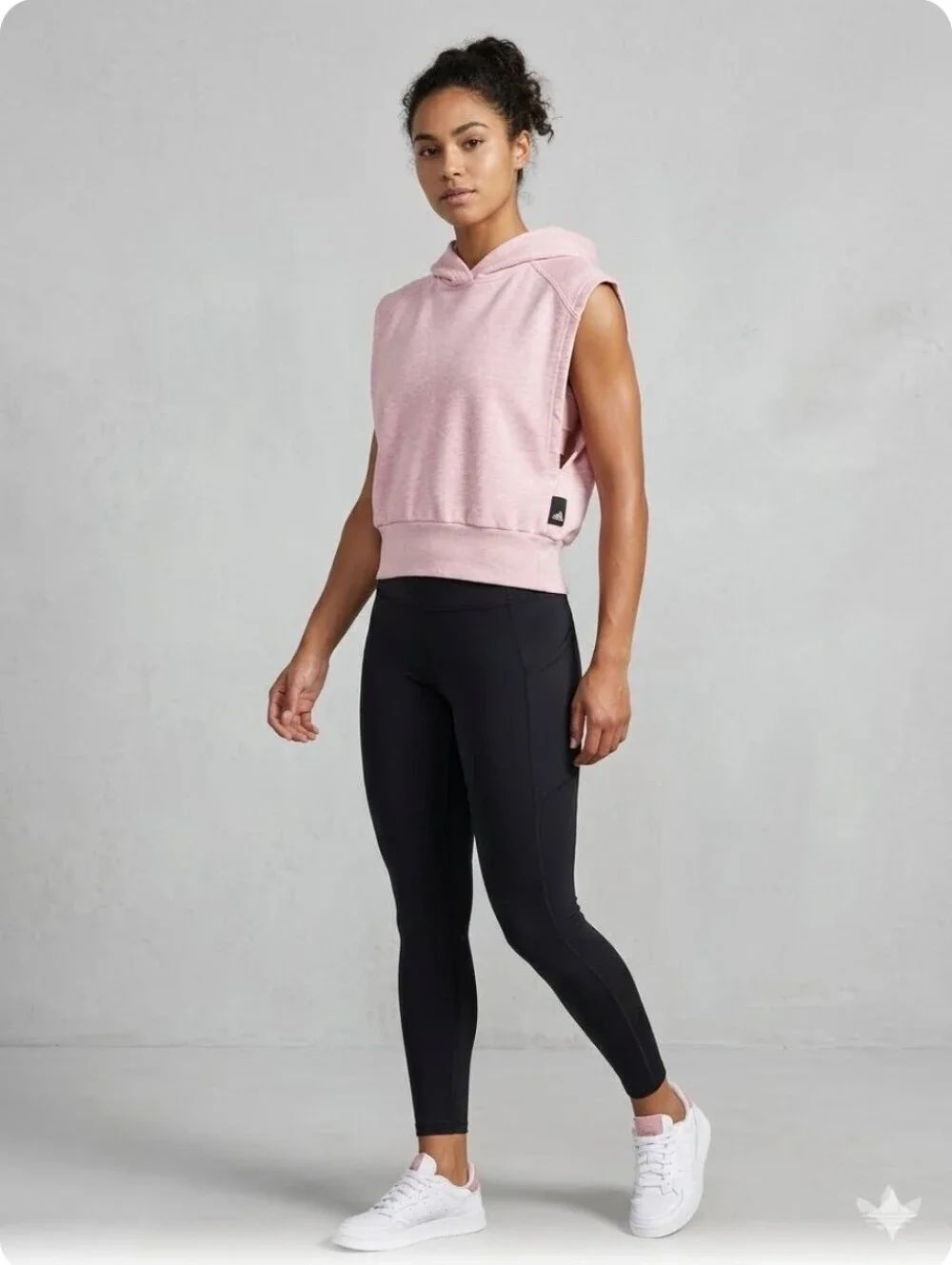 Adidas Studio M Lounge Sleeveless Hoodie Vest Botanic Pink Melange Logo